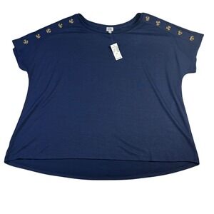 Dressbarn Womens Blue Short Sleeve Button Shoulder Top 3X